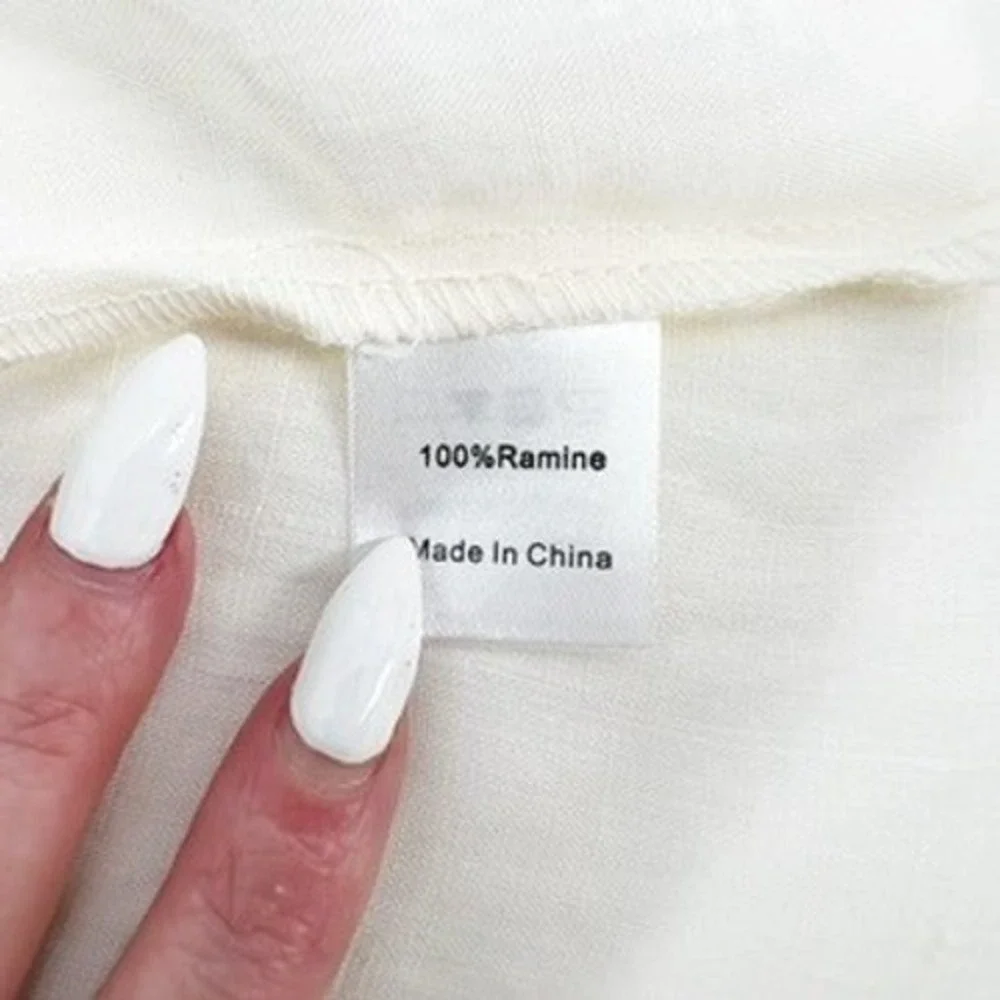 Tuckernuck Cream Sawyer Blouse 100% Ramie Puff Sleeve Top Small NEW